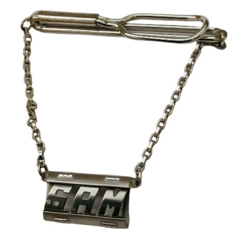 SWANK Monogram Letters Initials Name VintagePendant SWANK Tie Bar Clip SAM